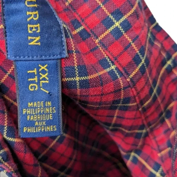 Ralph Lauren Red Plaid Mens Long Sleeve Button Down Shirt 100% Cotton Size XXL - Picture 12 of 13